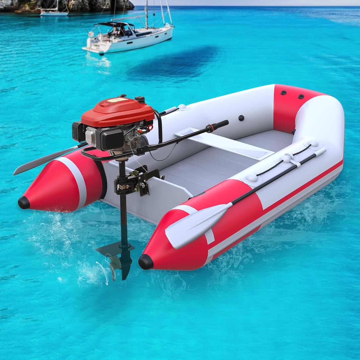 4 Stroke 4HP Outboard Motor, 4 Stroke 55CC Jet Pump Boat Engine w/Wind Cooling CDI System for Rubber Boats, Wooden Boats, Fishing Boats, etc, 5500 rpm