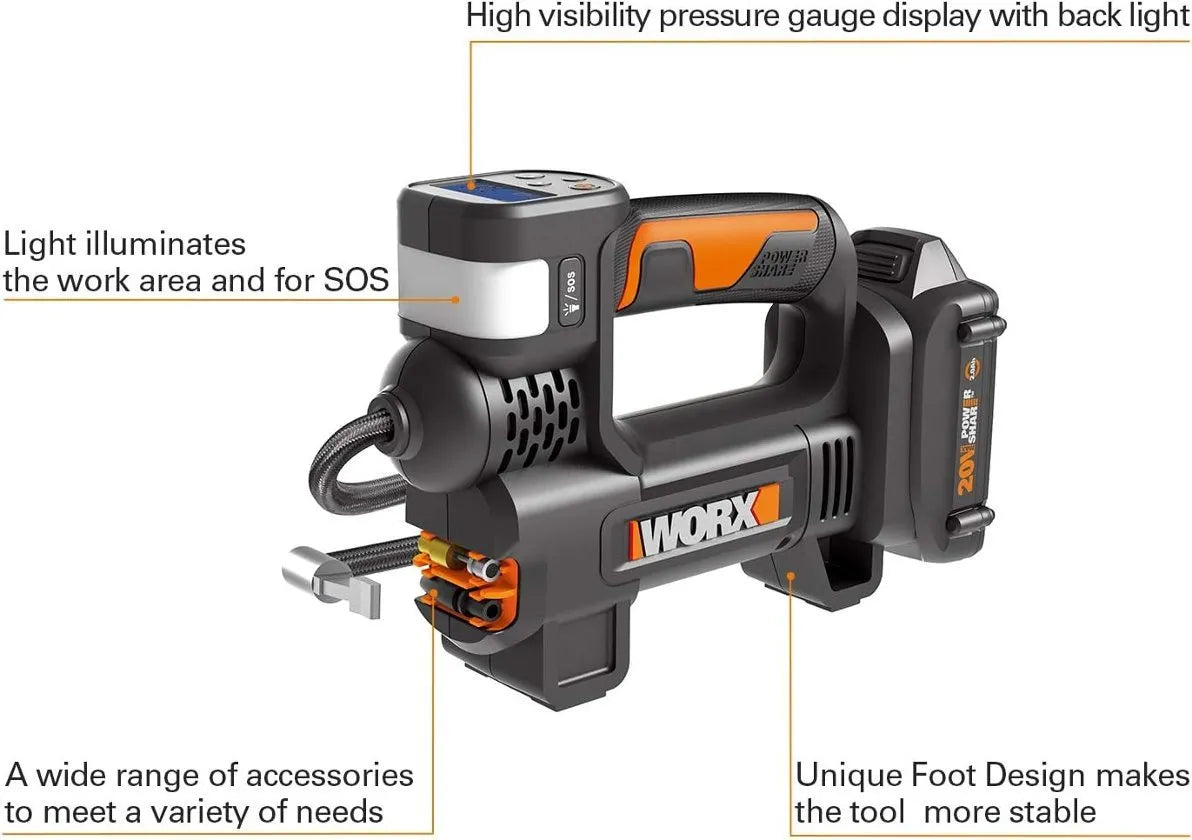 20V MAX Cordless Multi-Function Air Pump Inflator (1 x 2.0aH Battery and 1 x Charger Included) - Black