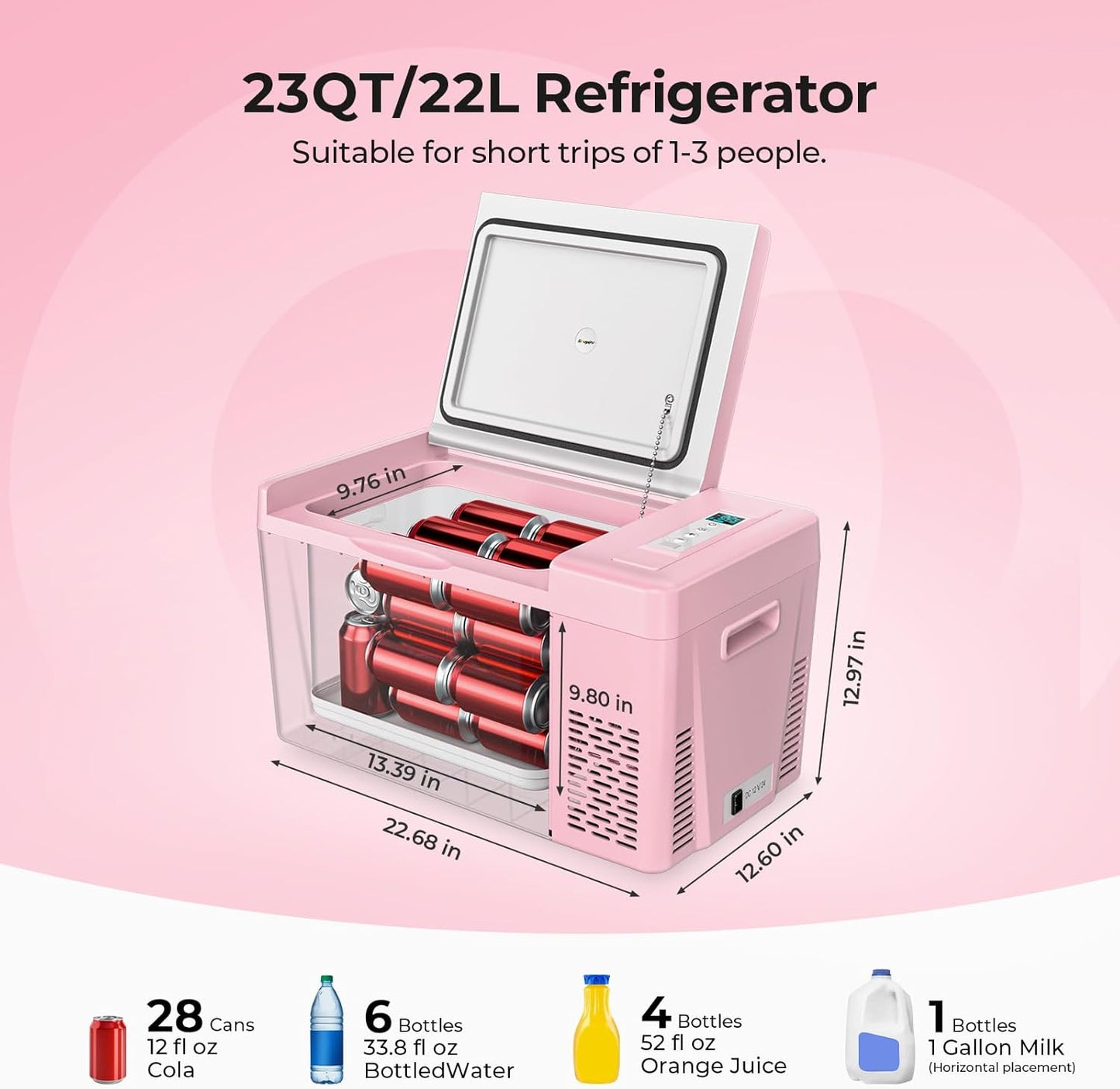 12 Volt Refrigerator 12V Car Fridge 23 Quart Portable Freezer Compressor Cooler 12/24V DC 110~240 Volt AC for Truck Van RV Camper SUV Travel Camping Road Trips Tailgating -7℉~50℉