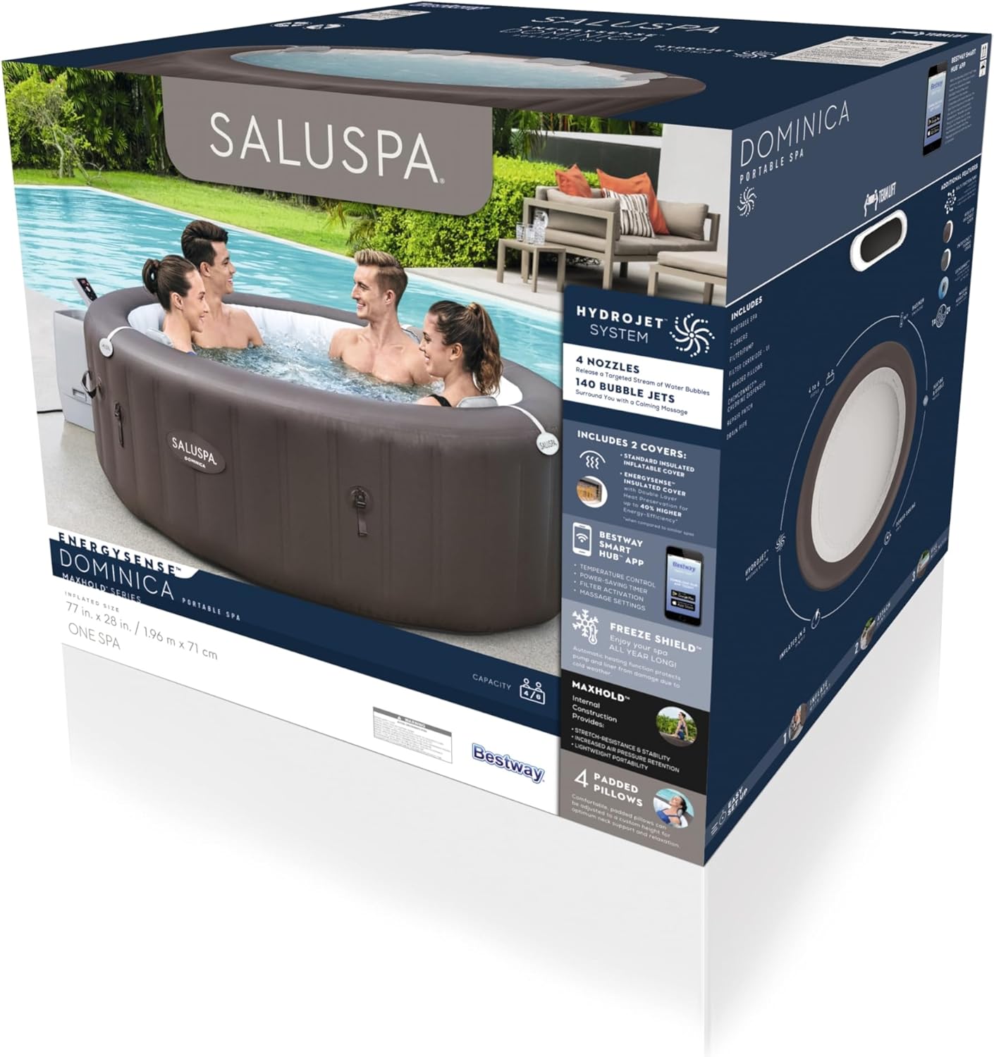Inflatable Hot Tub Spa (71" x 26") | Portable Hot Tub with 2 Covers (1 Energy-Efficient Thermal Cover and 1 Standard Cover) | Fits Up to 2-4 Persons | Black