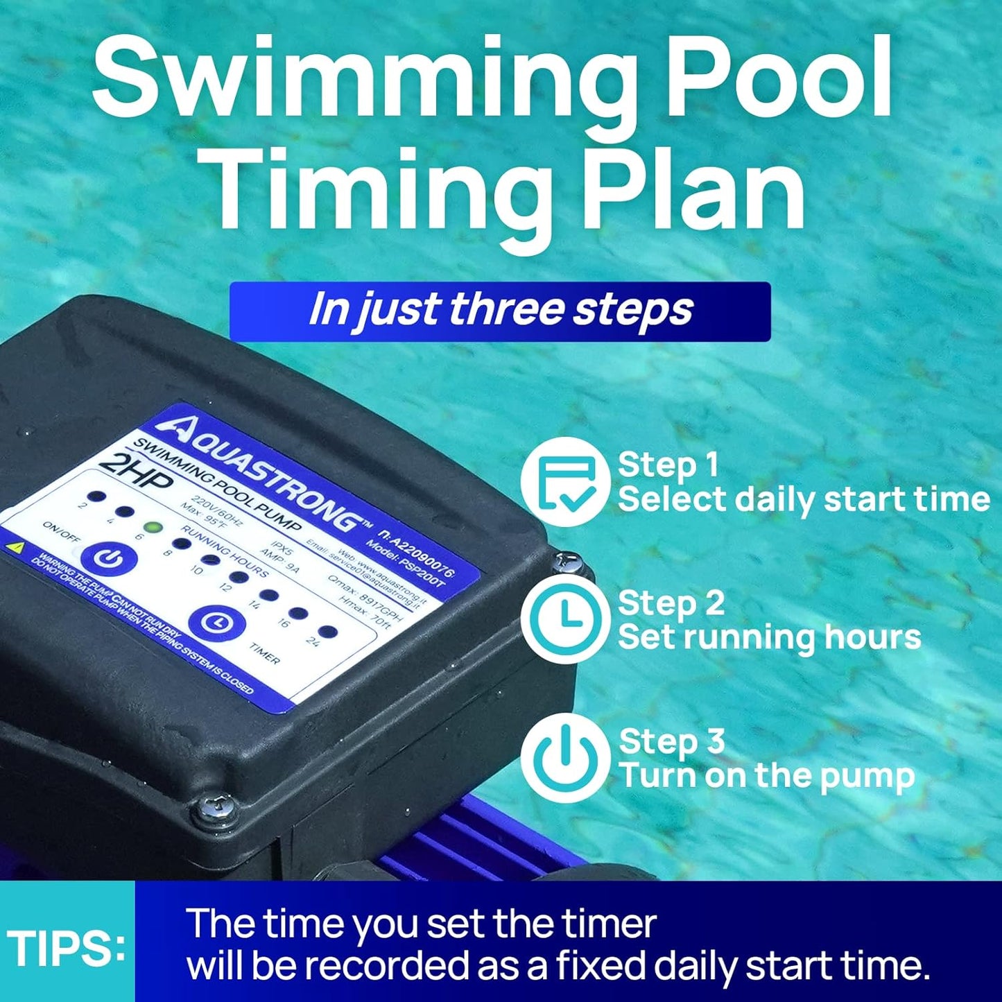 In/Above Ground Pool Pump, High Flow (with Timer, 2HP, 8917 GPH, 220V)