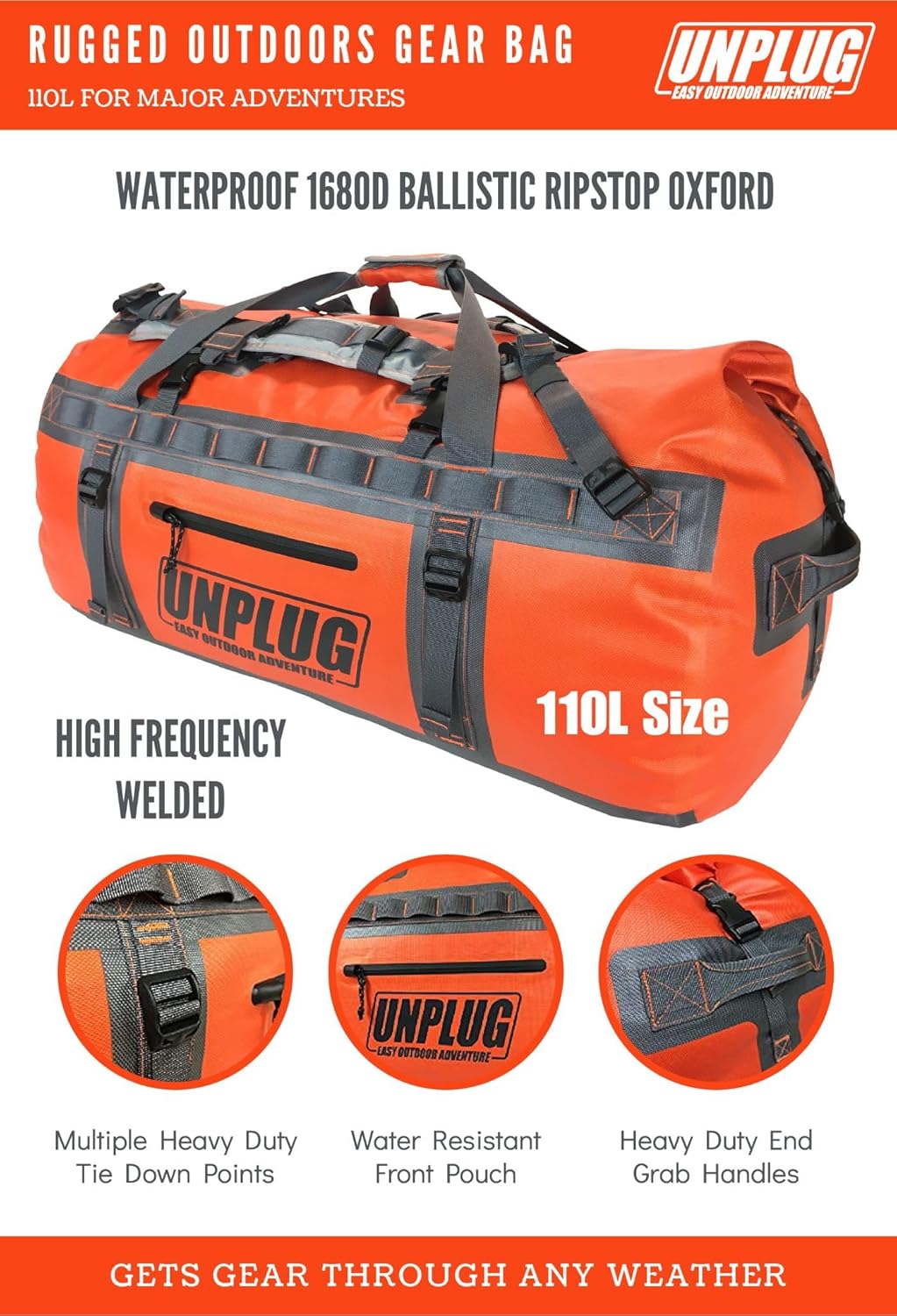Ultimate Adventure Bag -1680D Heavy Duty Waterproof Travel Duffel Bags for Camping, Motorcycle Dry Bag, Waterproof Bags for Boating, Waterproof Duffle Backpack,Tactical Duffle Bag