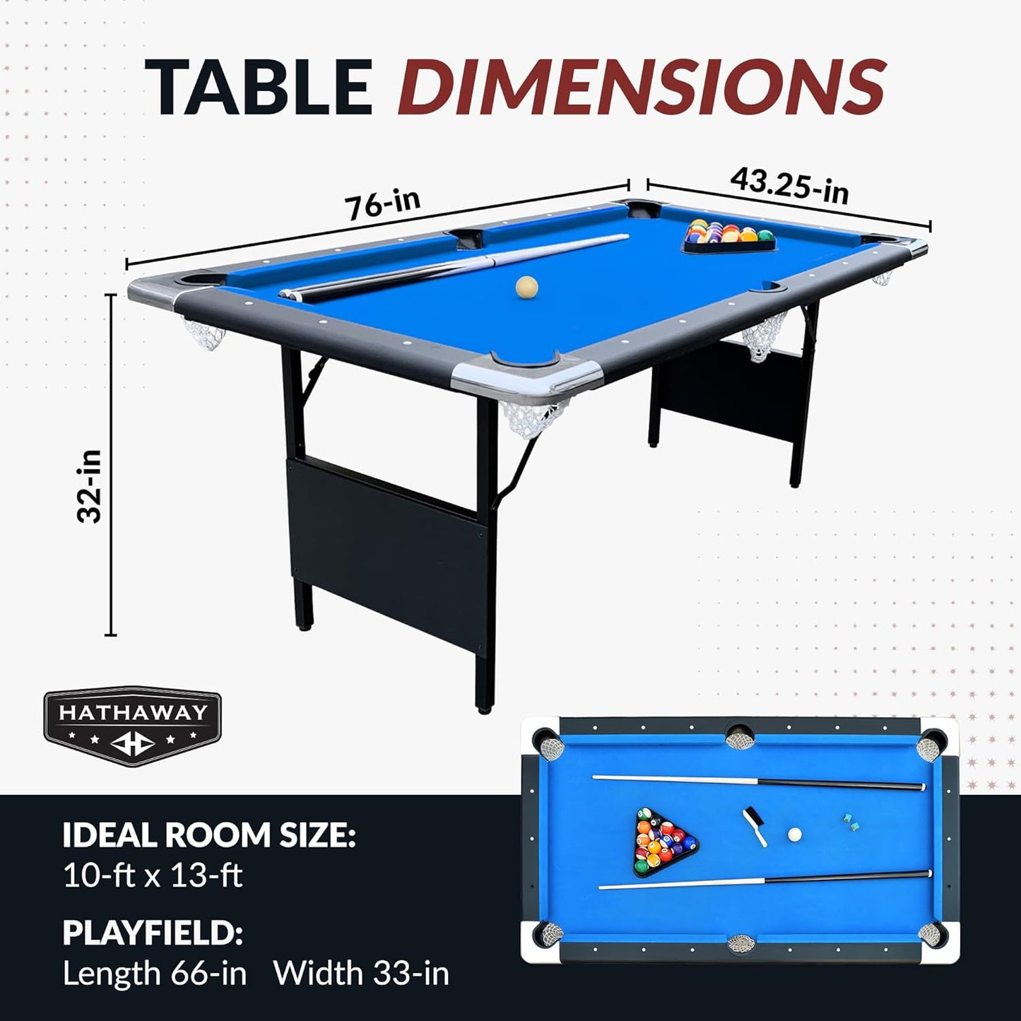 6 Ft Portable Pool Table, Adults Folding Billiards Tables for Game Room with Easy Foldable Storage, Includes Full Set of Billiard Balls, Cues, Chalk & Brush