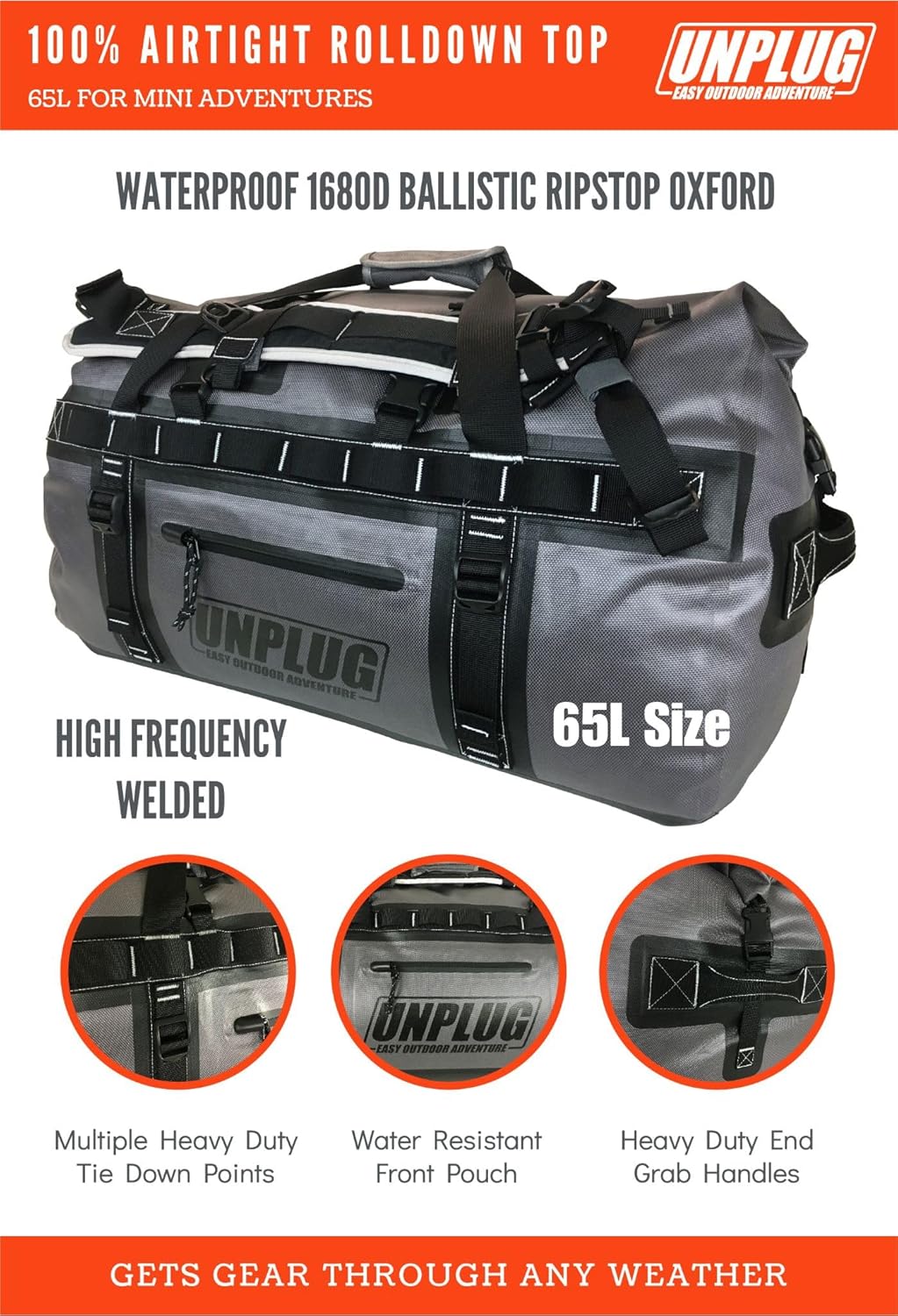 Ultimate Adventure Bag -1680D Heavy Duty Waterproof Travel Duffel Bags for Camping, Motorcycle Dry Bag, Waterproof Bags for Boating, Waterproof Duffle Backpack,Tactical Duffle Bag