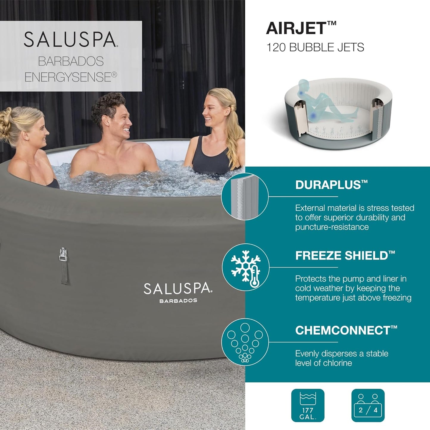 Inflatable Hot Tub Spa (71" x 26") | Portable Hot Tub with 2 Covers (1 Energy-Efficient Thermal Cover and 1 Standard Cover) | Fits Up to 2-4 Persons | Black