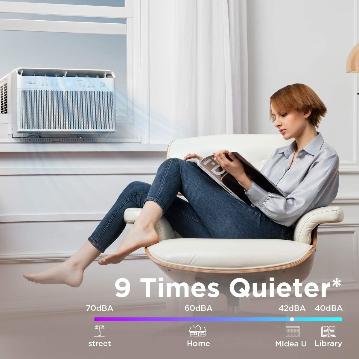 U-Shaped Inverter Window Air Conditioner 12,000BTU with Open Window Flexibility, Robust Installation,Extreme Quiet, 35% Energy Saving, Smart Control, Alexa, Remote, Bracket Included.