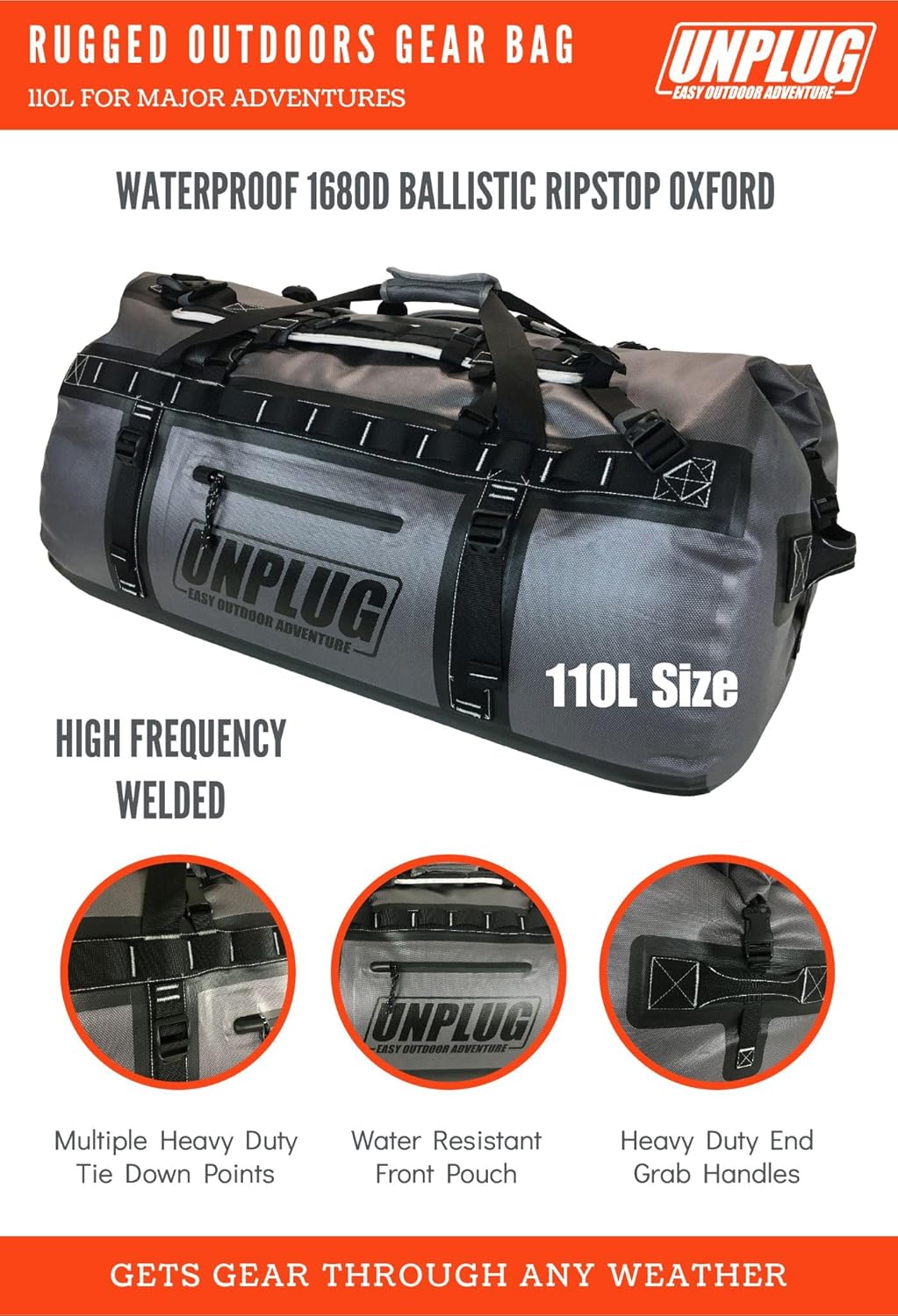 Ultimate Adventure Bag -1680D Heavy Duty Waterproof Travel Duffel Bags for Camping, Motorcycle Dry Bag, Waterproof Bags for Boating, Waterproof Duffle Backpack,Tactical Duffle Bag