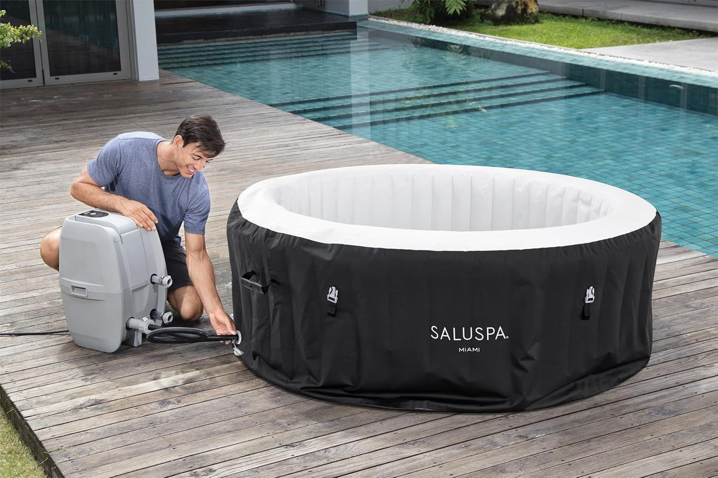 Inflatable Hot Tub Spa (71" x 26") | Portable Hot Tub with 2 Covers (1 Energy-Efficient Thermal Cover and 1 Standard Cover) | Fits Up to 2-4 Persons | Black