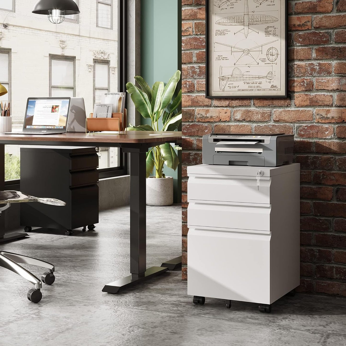 3 Drawer Mobile File Cabinet Under Desk Office, Fully Assembled Except Casters, Letter/Legal Size, Black