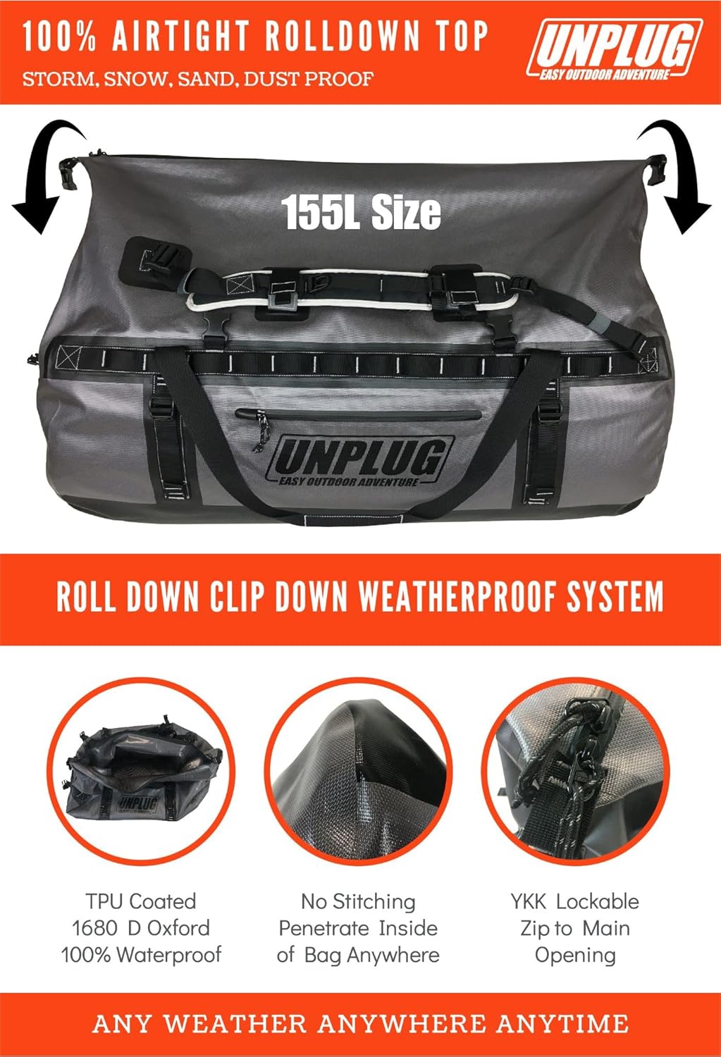 Ultimate Adventure Bag -1680D Heavy Duty Waterproof Travel Duffel Bags for Camping, Motorcycle Dry Bag, Waterproof Bags for Boating, Waterproof Duffle Backpack,Tactical Duffle Bag