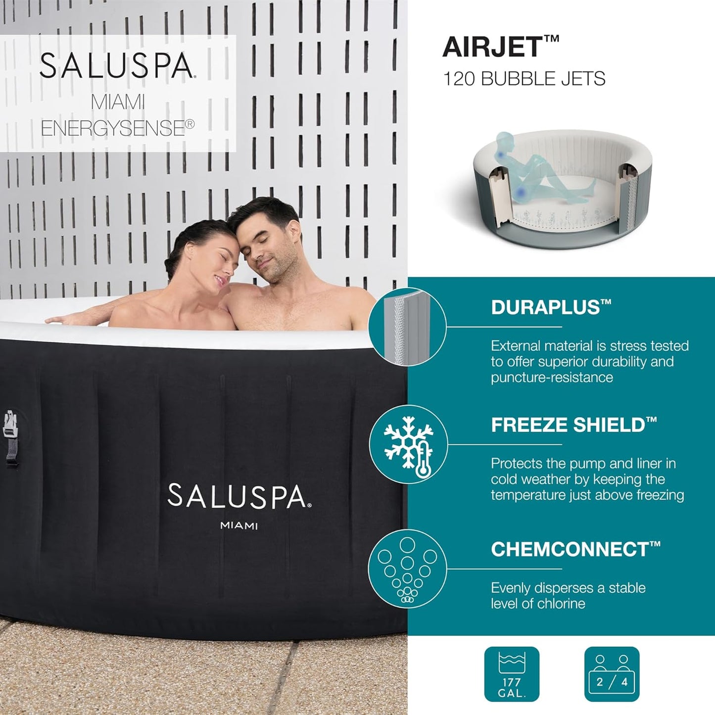 Inflatable Hot Tub Spa (71" x 26") | Portable Hot Tub with 2 Covers (1 Energy-Efficient Thermal Cover and 1 Standard Cover) | Fits Up to 2-4 Persons | Black