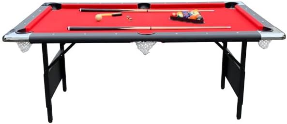 6 Ft Portable Pool Table, Adults Folding Billiards Tables for Game Room with Easy Foldable Storage, Includes Full Set of Billiard Balls, Cues, Chalk & Brush