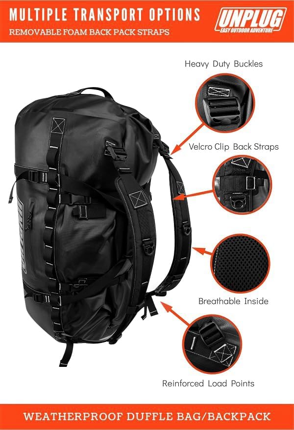 Ultimate Adventure Bag -1680D Heavy Duty Waterproof Travel Duffel Bags for Camping, Motorcycle Dry Bag, Waterproof Bags for Boating, Waterproof Duffle Backpack,Tactical Duffle Bag