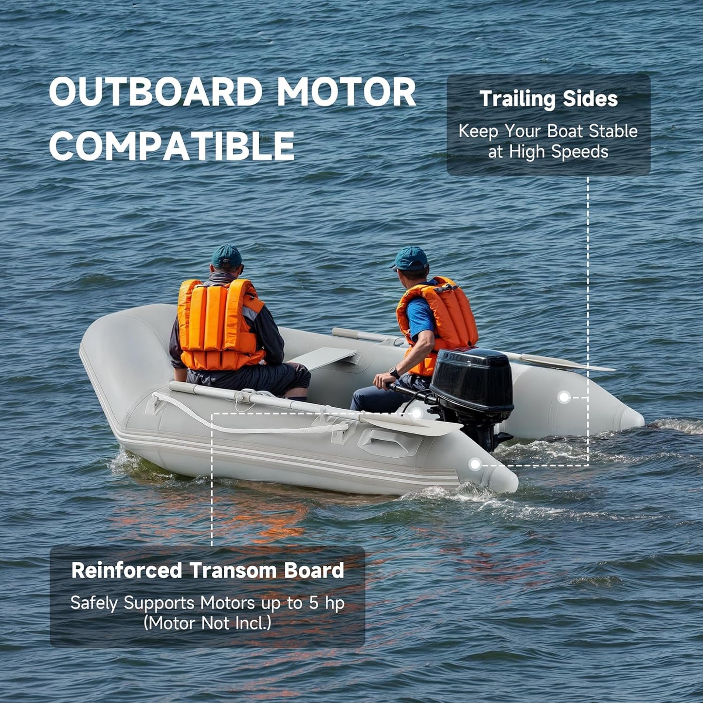 7.5ft Inflatable Dinghy Boat, 2 Person 660lb Transom Sport Tender Boat with Pump Aluminum Oars Floor, Heavy Duty Inflatable Raft Kayak for Adults