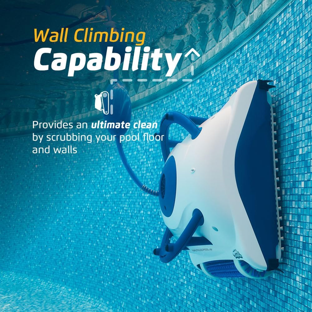 Wi-Fi Automatic Robotic Pool Vacuum Cleaner, Always Cleaning, Never Charging, with Wall Climbing Scrubber Brush, Ideal for In-Ground Pools up to 50 FT in Length