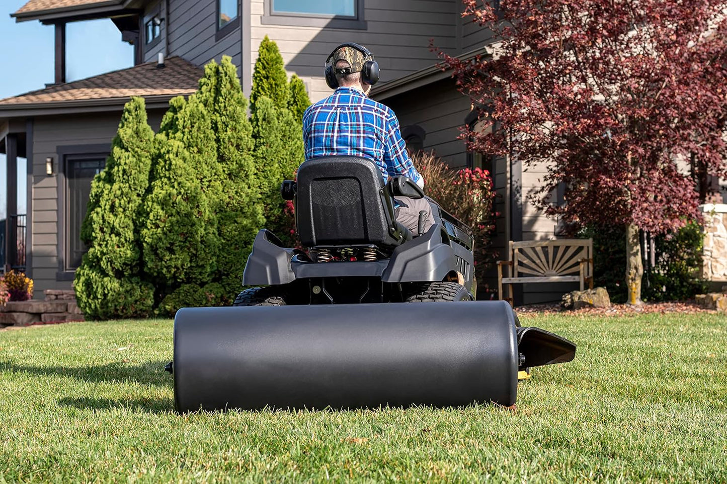 18" x 48" Tow Behind Poly Lawn Roller 550 lbs Weight with Water, Poly Drum and Steel Frame, with Plug. Designed for Lawn and Garden Tractors