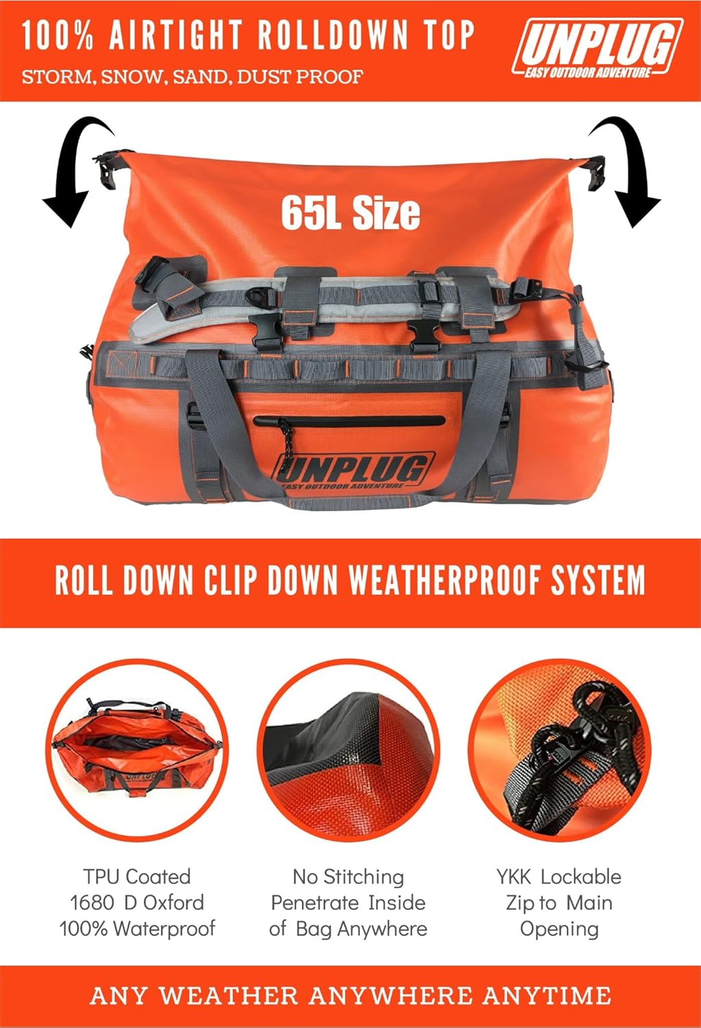Ultimate Adventure Bag -1680D Heavy Duty Waterproof Travel Duffel Bags for Camping, Motorcycle Dry Bag, Waterproof Bags for Boating, Waterproof Duffle Backpack,Tactical Duffle Bag