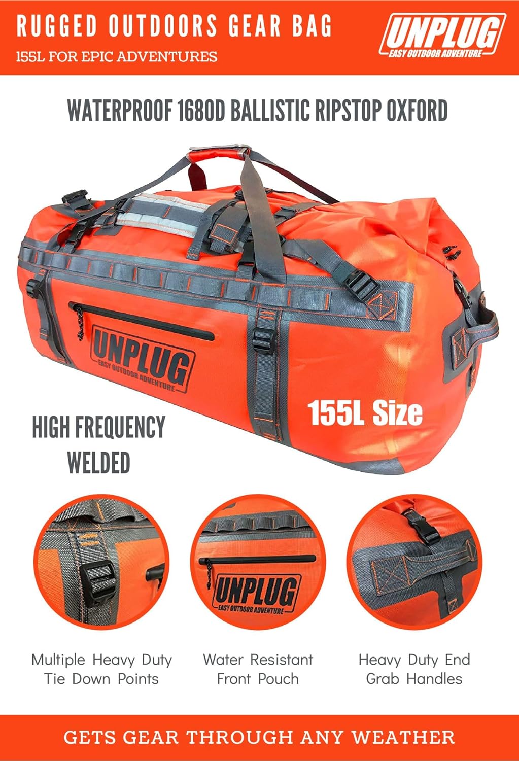 Ultimate Adventure Bag -1680D Heavy Duty Waterproof Travel Duffel Bags for Camping, Motorcycle Dry Bag, Waterproof Bags for Boating, Waterproof Duffle Backpack,Tactical Duffle Bag