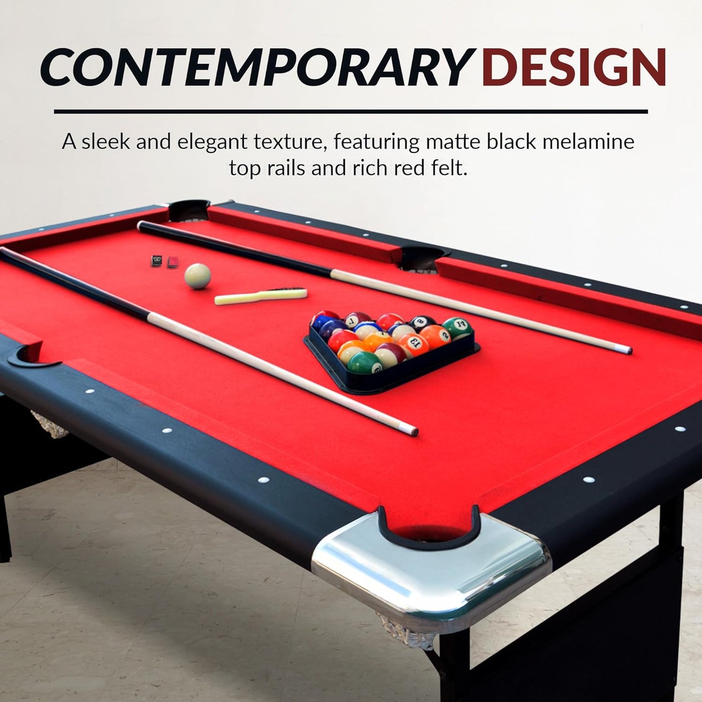 6 Ft Portable Pool Table, Adults Folding Billiards Tables for Game Room with Easy Foldable Storage, Includes Full Set of Billiard Balls, Cues, Chalk & Brush