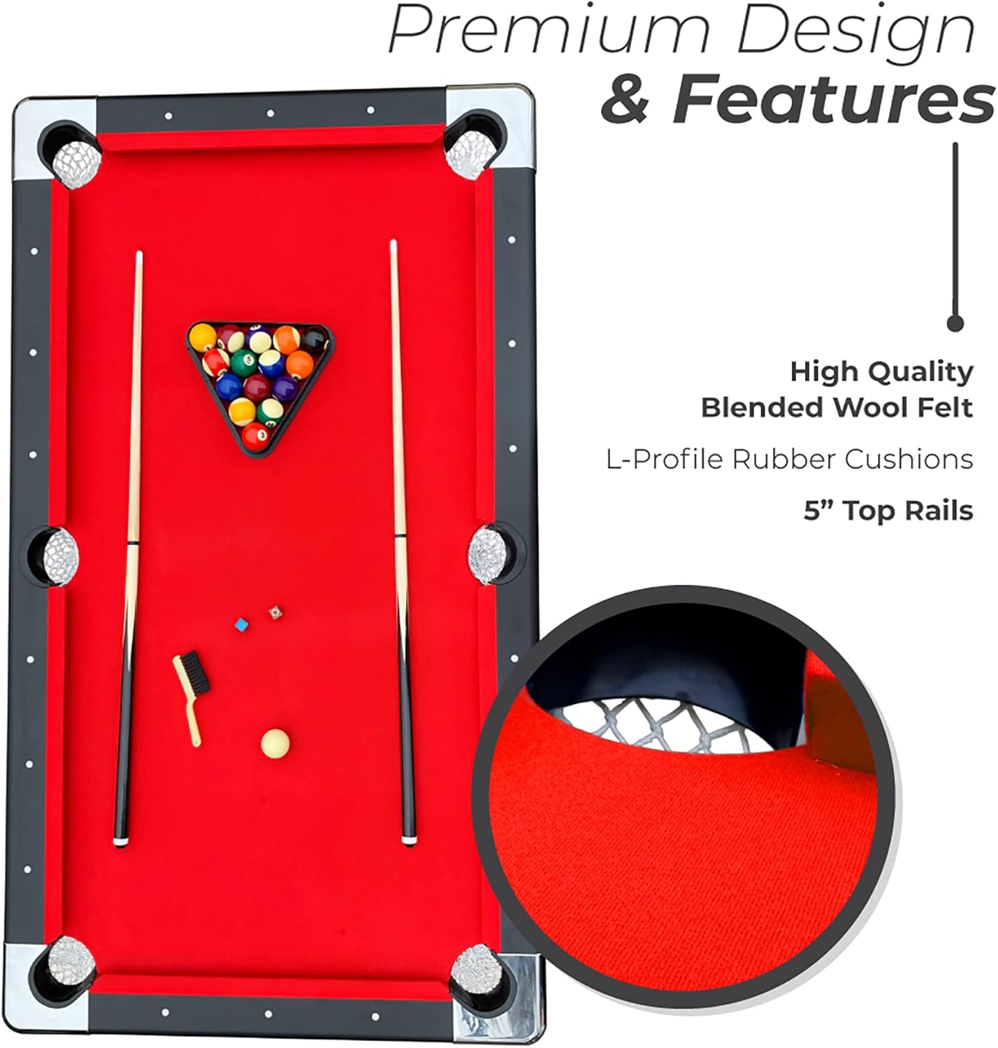 6 Ft Portable Pool Table, Adults Folding Billiards Tables for Game Room with Easy Foldable Storage, Includes Full Set of Billiard Balls, Cues, Chalk & Brush