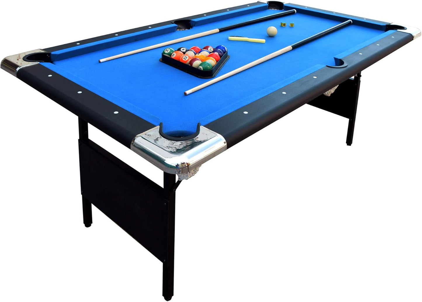 6 Ft Portable Pool Table, Adults Folding Billiards Tables for Game Room with Easy Foldable Storage, Includes Full Set of Billiard Balls, Cues, Chalk & Brush