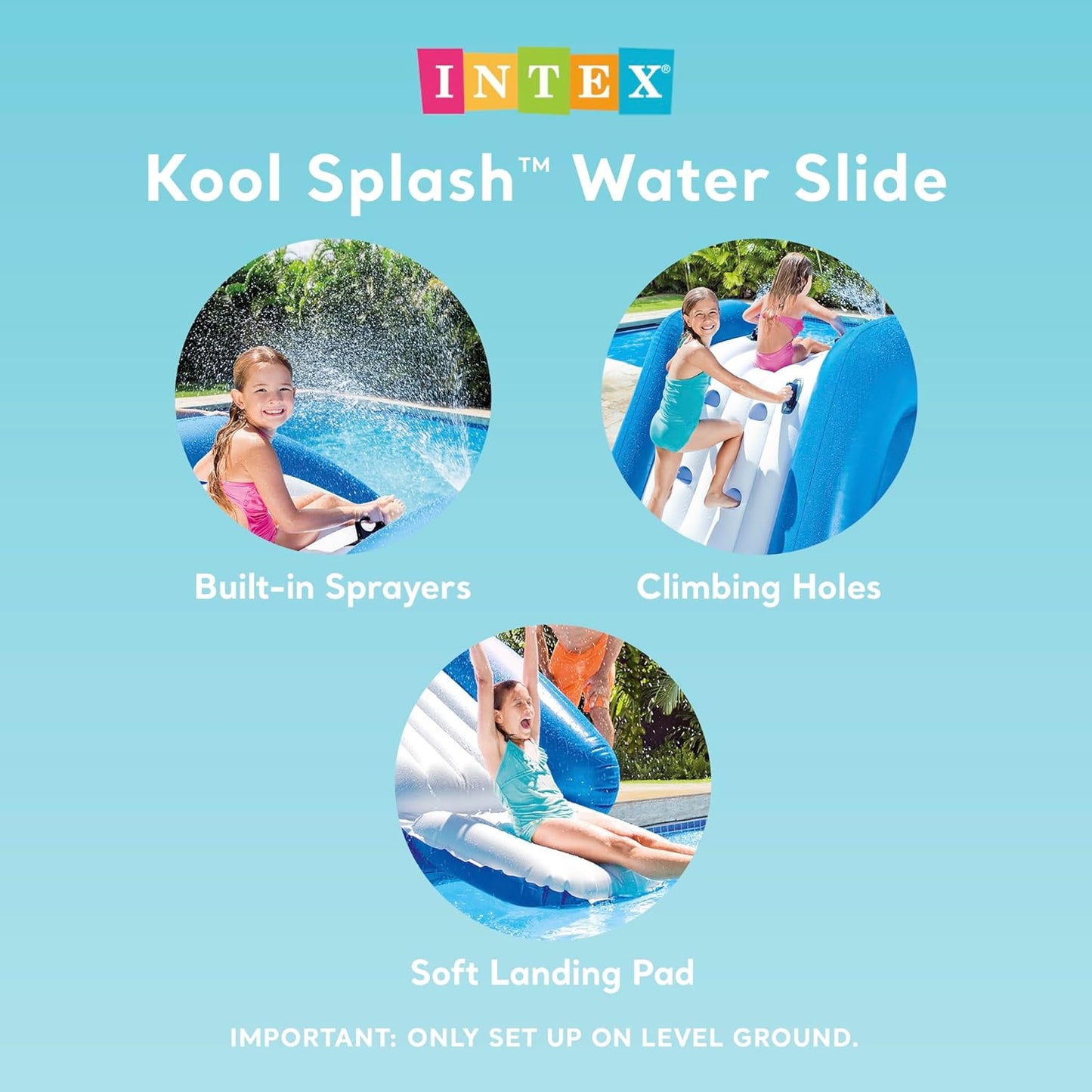 Inflatable Water Slide Swimming Pool Play Center with Built in Sprayers for Kids and Adults, Ages 6 and Up, Blue
