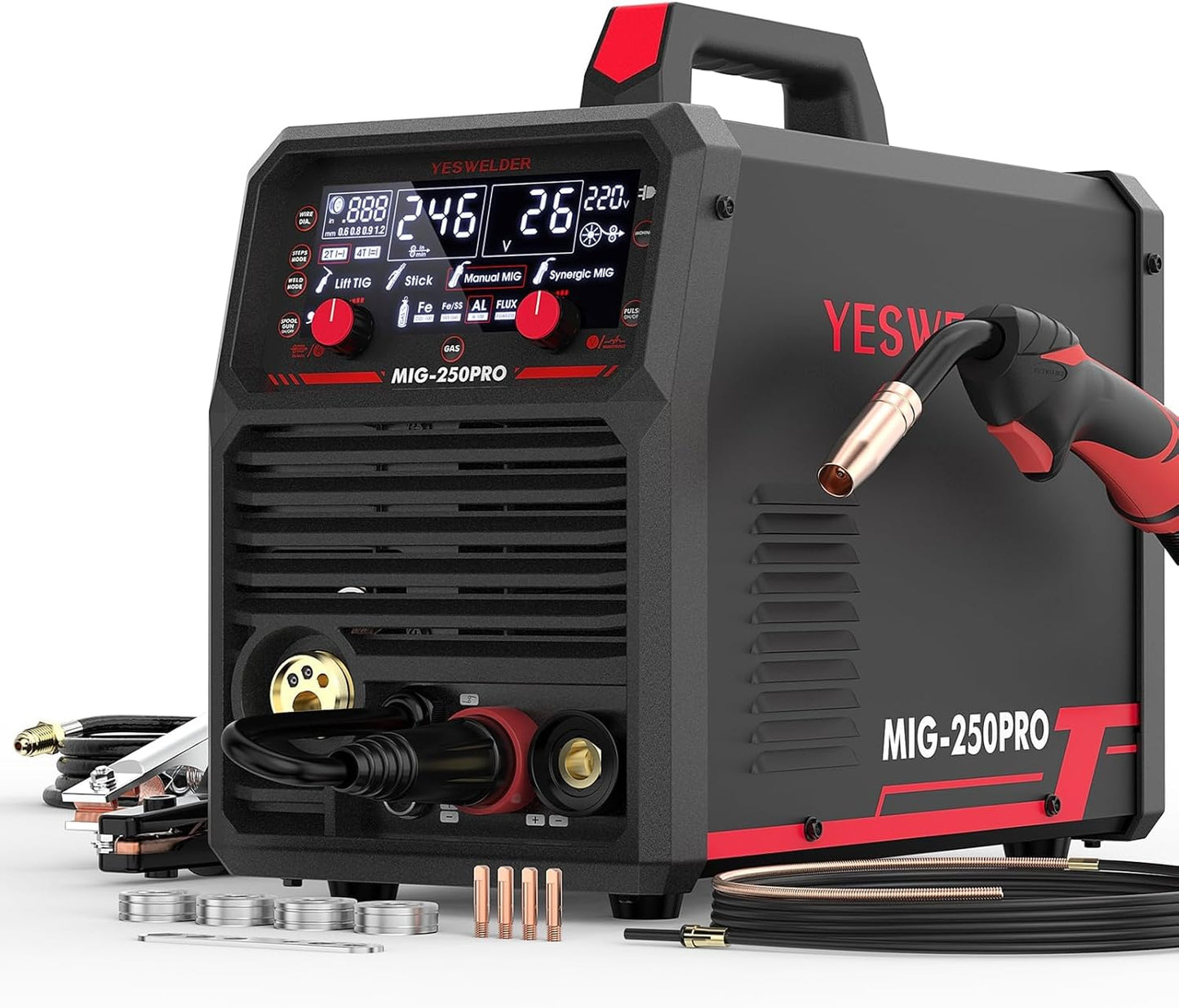 135Amp MIG Welder,110V Flux Core Welder Flux Core MIG/Lift TIG/Stick 3-in-1 Large LED Digital Display Welding Machine IGBT Inverter Welder FLUX-135PRO