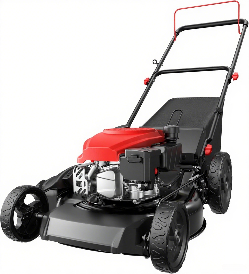 21" Steel Deck Gas Lawn Mower, Heavy-Duty 3-in-1 Push Mower, 144cc 4-Stroke Engine, 6-Position Height Adjustment, Large 1.4 Bushel Grass Catcher, Durable & Efficient for Yard & Garden