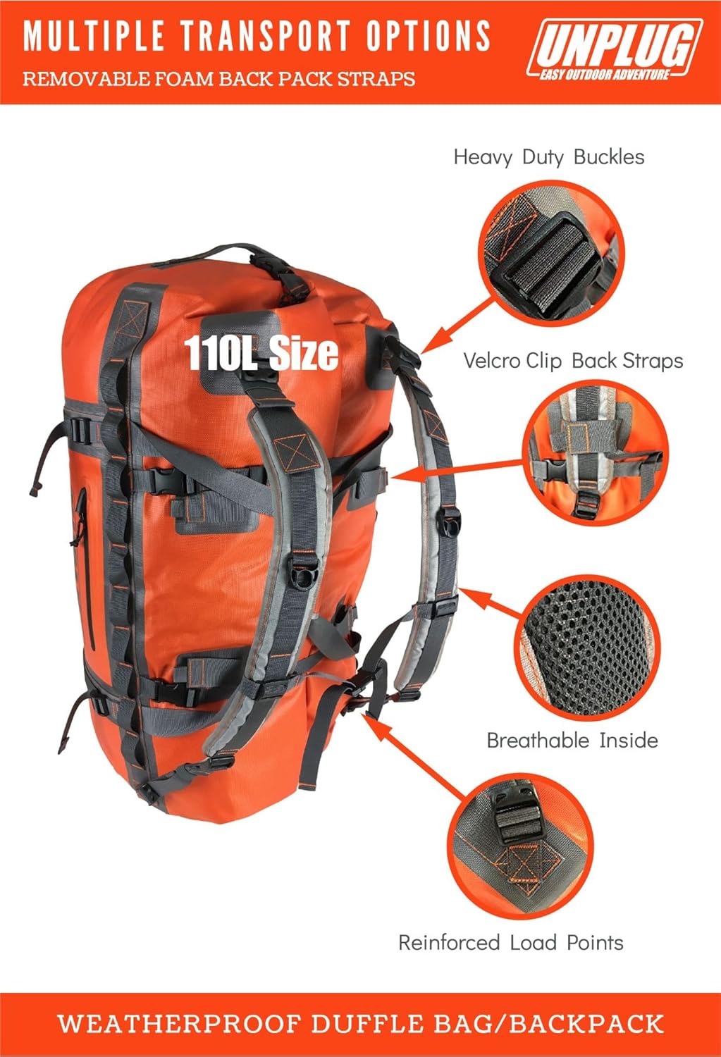 Ultimate Adventure Bag -1680D Heavy Duty Waterproof Travel Duffel Bags for Camping, Motorcycle Dry Bag, Waterproof Bags for Boating, Waterproof Duffle Backpack,Tactical Duffle Bag