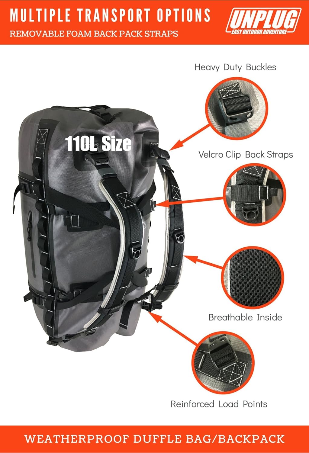 Ultimate Adventure Bag -1680D Heavy Duty Waterproof Travel Duffel Bags for Camping, Motorcycle Dry Bag, Waterproof Bags for Boating, Waterproof Duffle Backpack,Tactical Duffle Bag