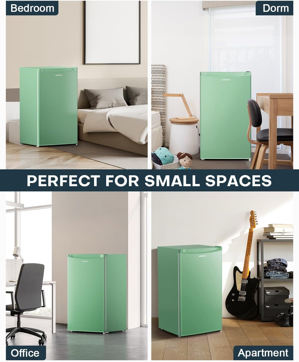 3.2 Cu.Ft Mini Fridge with Freezer – Single Door Compact Refrigerator for Dorm, Bedroom, or Office – Adjustable Thermostat, Black