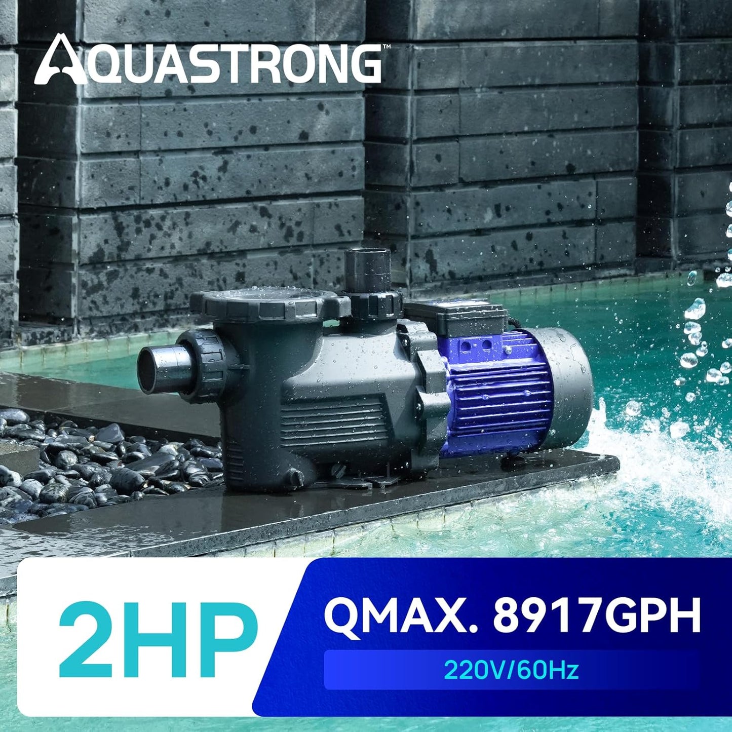 In/Above Ground Pool Pump, High Flow (with Timer, 2HP, 8917 GPH, 220V)