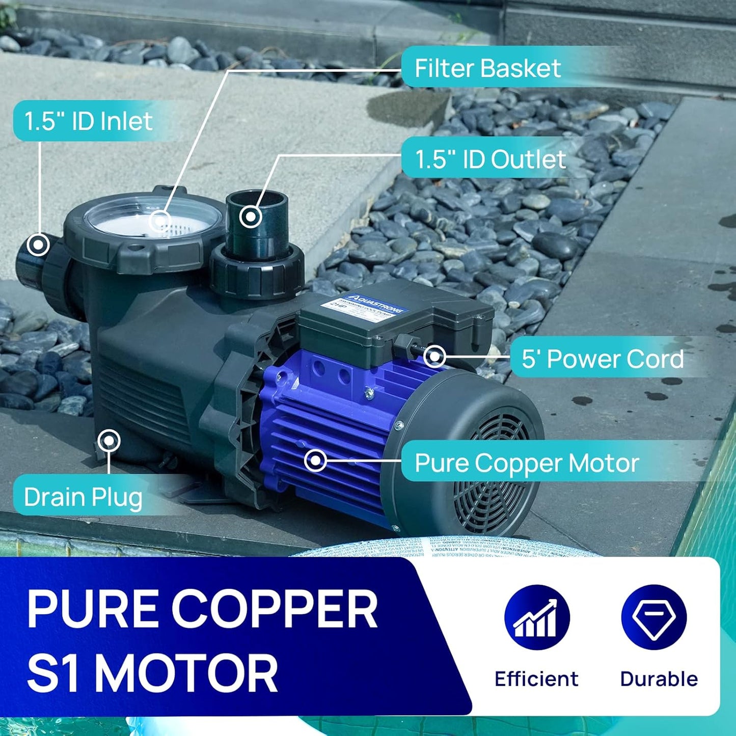 In/Above Ground Pool Pump, High Flow (with Timer, 2HP, 8917 GPH, 220V)
