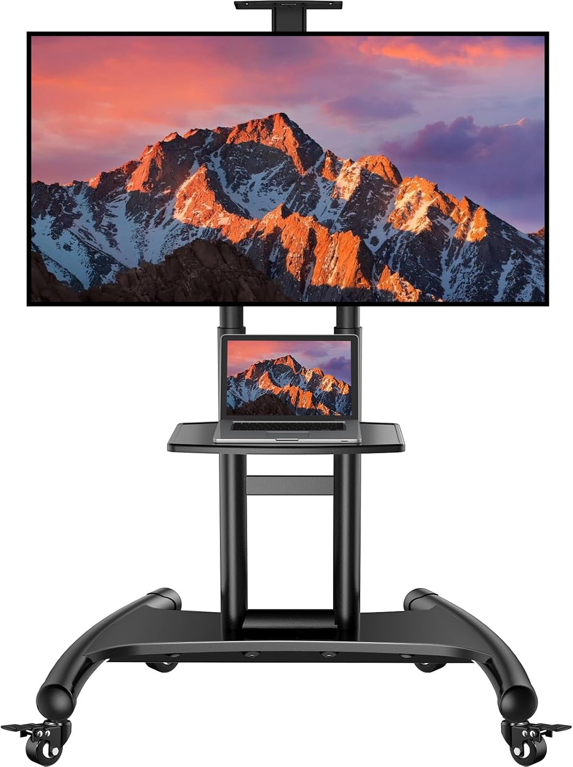 Rolling/Mobile TV Cart with Wheels for 32-82 Inch LCD LED 4K Flat Screen TVs - TV Floor Stand with Shelf Holds Up to 100 lbs, Height Adjustable Trolley Max VESA 600x400mm