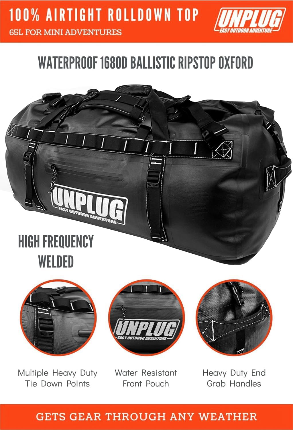 Ultimate Adventure Bag -1680D Heavy Duty Waterproof Travel Duffel Bags for Camping, Motorcycle Dry Bag, Waterproof Bags for Boating, Waterproof Duffle Backpack,Tactical Duffle Bag