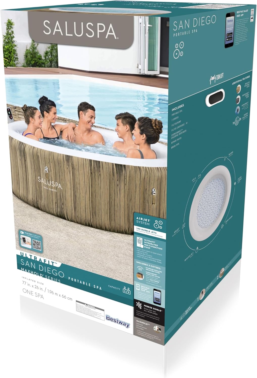 Inflatable Hot Tub Spa (71" x 26") | Portable Hot Tub with 2 Covers (1 Energy-Efficient Thermal Cover and 1 Standard Cover) | Fits Up to 2-4 Persons | Black