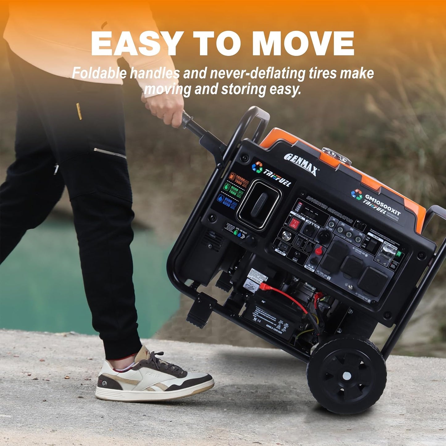 10500 Peak Watt Tri Fuel Open Frame Inverter Generator,with ATS,Quiet Technology,CO Sensor,digital display and 50A,Ideal for Home backup,contruction site and RV Camping.