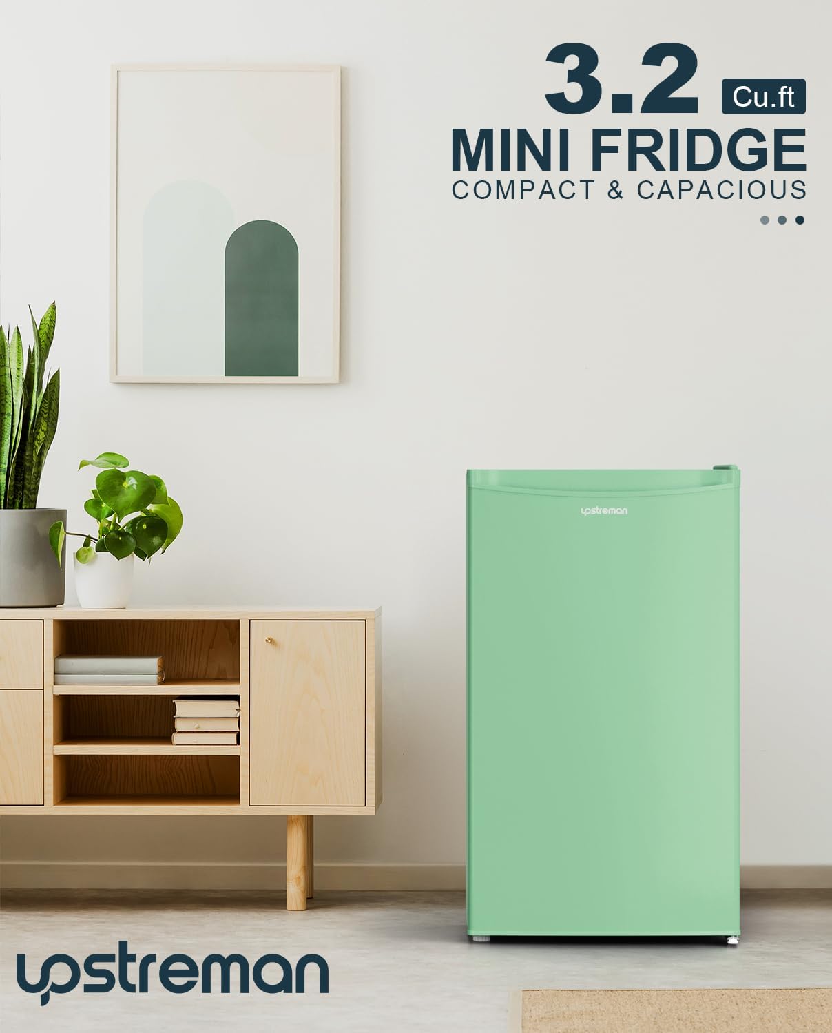 3.2 Cu.Ft Mini Fridge with Freezer – Single Door Compact Refrigerator for Dorm, Bedroom, or Office – Adjustable Thermostat, Black