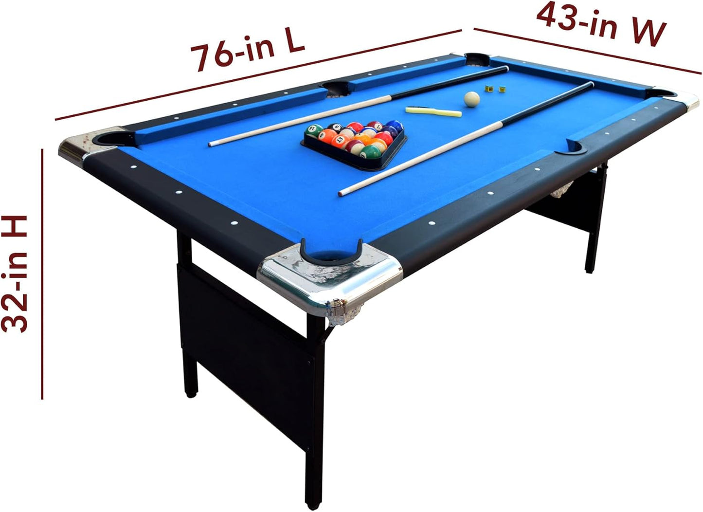 6 Ft Portable Pool Table, Adults Folding Billiards Tables for Game Room with Easy Foldable Storage, Includes Full Set of Billiard Balls, Cues, Chalk & Brush