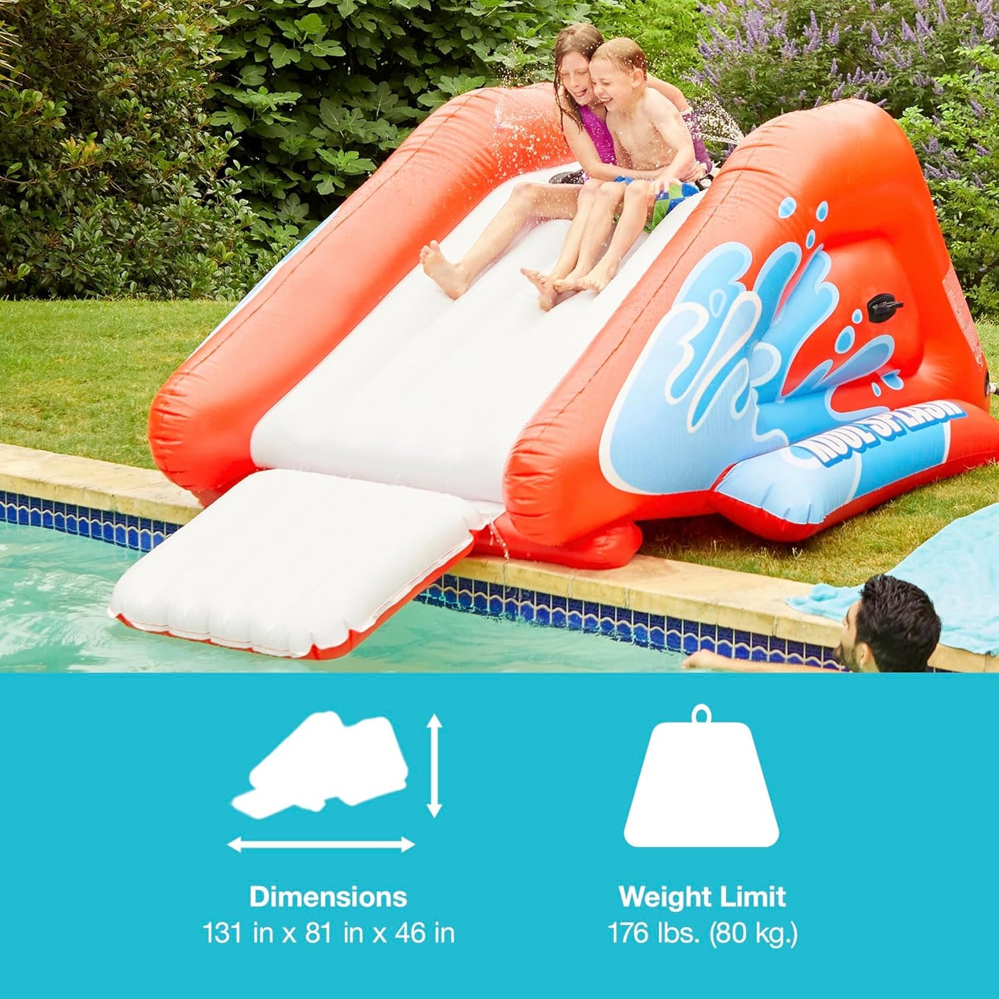 Inflatable Water Slide Swimming Pool Play Center with Built in Sprayers for Kids and Adults, Ages 6 and Up, Blue