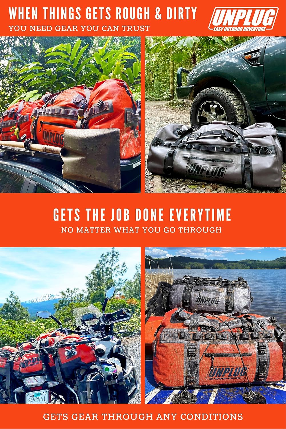 Ultimate Adventure Bag -1680D Heavy Duty Waterproof Travel Duffel Bags for Camping, Motorcycle Dry Bag, Waterproof Bags for Boating, Waterproof Duffle Backpack,Tactical Duffle Bag