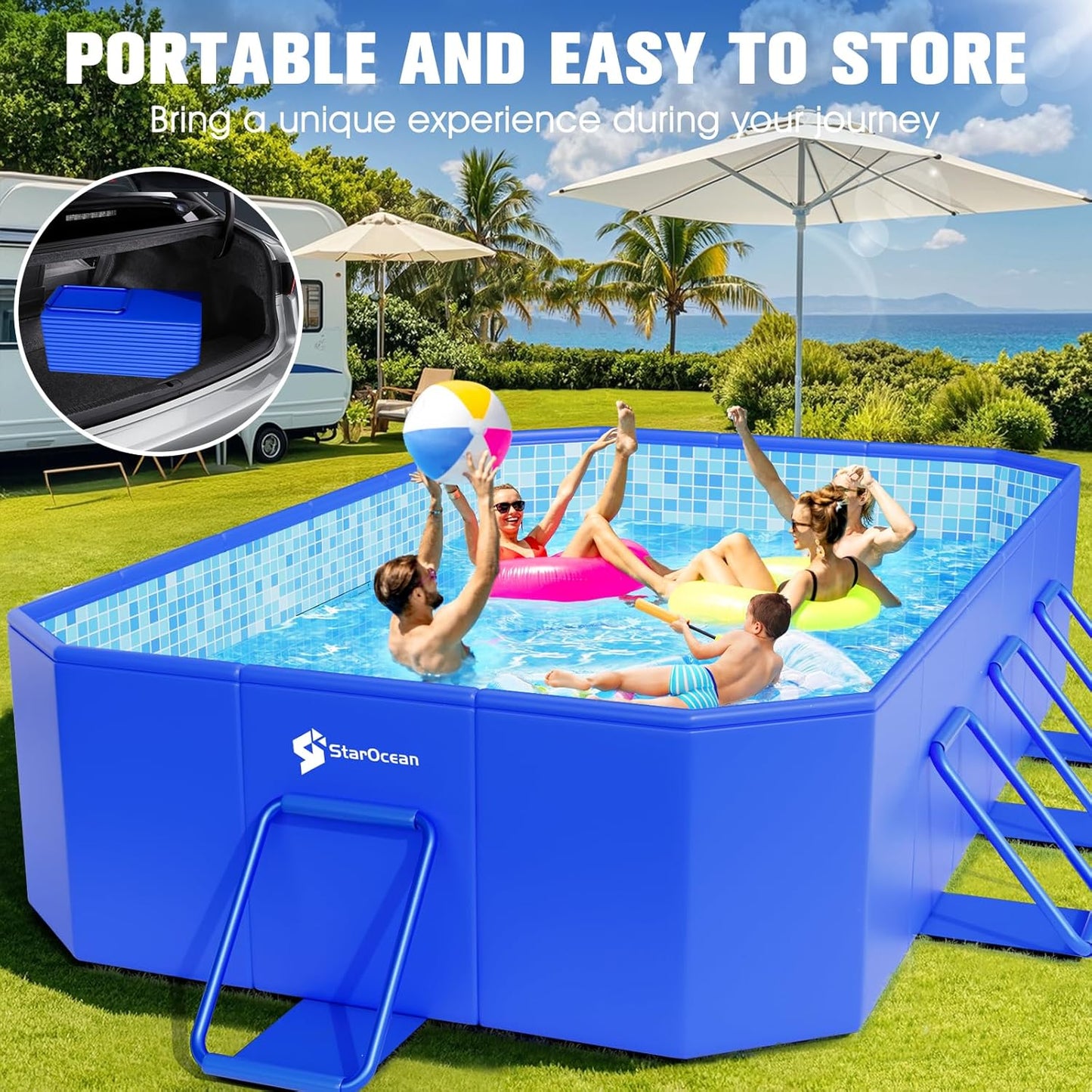 Foldable Pool, Large Non-Inflatable Swimming Pool For Kids,Adult Collapsible Pools Hard Plastic Shell, Oversized Thickened,Portable Folding Kids Pools for Backyard-Mosaic Design-115"x66"x20"
