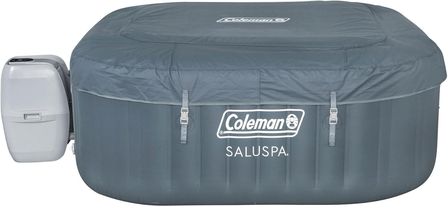 4 to 6 Person Inflatable Hot Tub Square Portable Outdoor Spa with 114 Soothing AirJets and Insulated Cover.