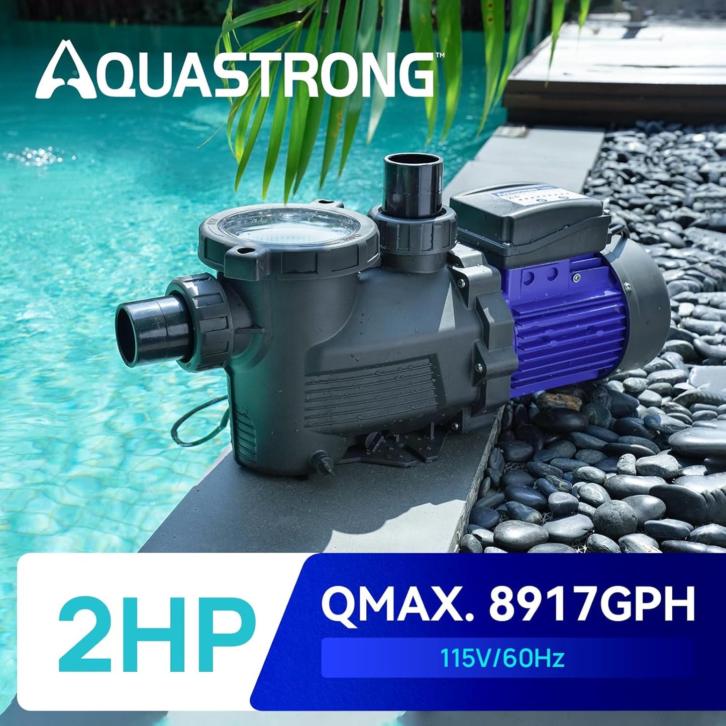 In/Above Ground Pool Pump, High Flow (with Timer, 2HP, 8917 GPH, 220V)