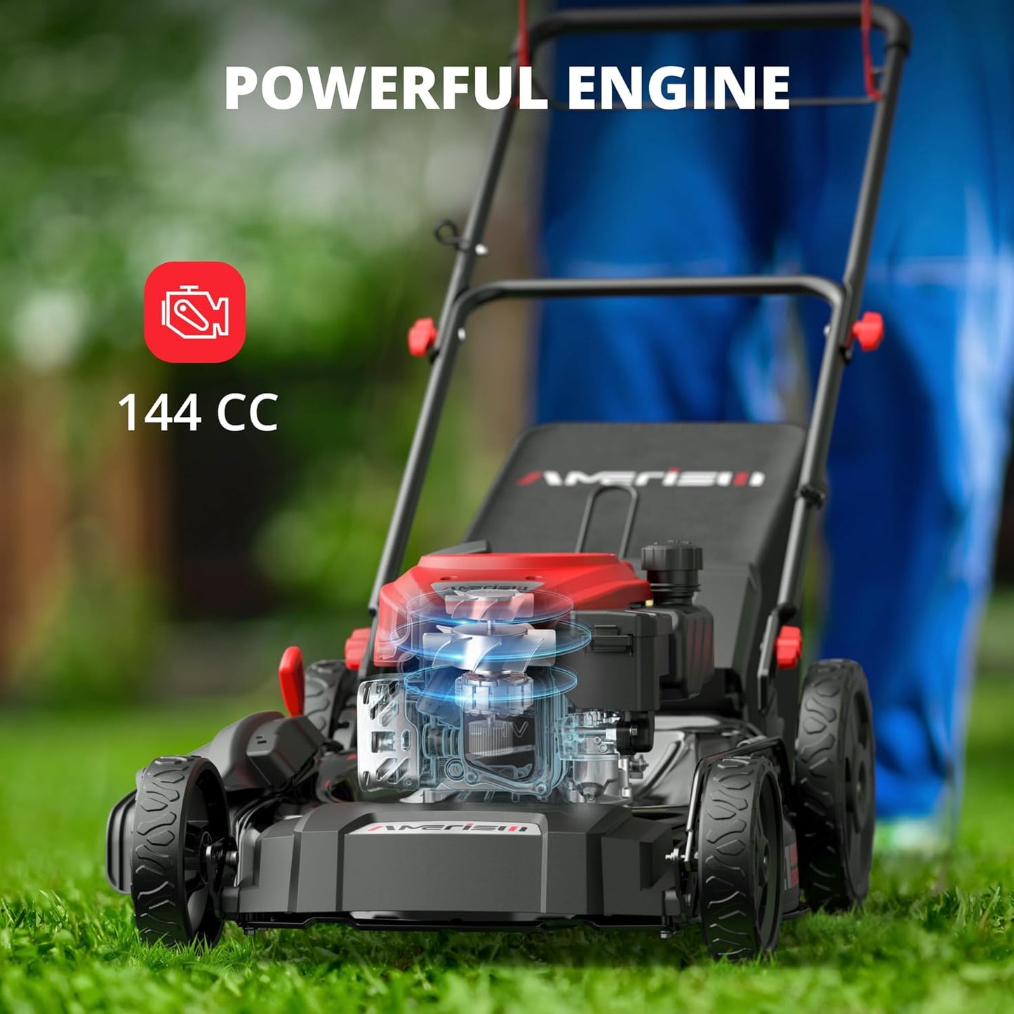 21" Steel Deck Gas Lawn Mower, Heavy-Duty 3-in-1 Push Mower, 144cc 4-Stroke Engine, 6-Position Height Adjustment, Large 1.4 Bushel Grass Catcher, Durable & Efficient for Yard & Garden