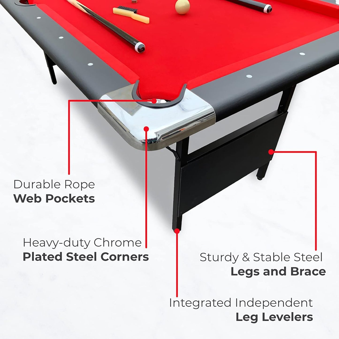 6 Ft Portable Pool Table, Adults Folding Billiards Tables for Game Room with Easy Foldable Storage, Includes Full Set of Billiard Balls, Cues, Chalk & Brush