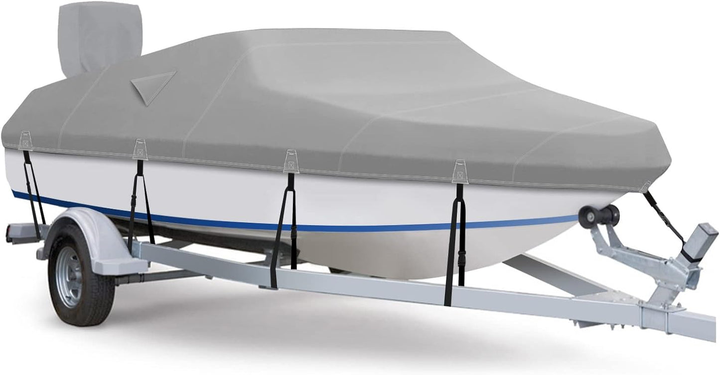 600D Waterproof Winter Boat Cover with Motor Cover 17-19 ft Fits Bass Boat