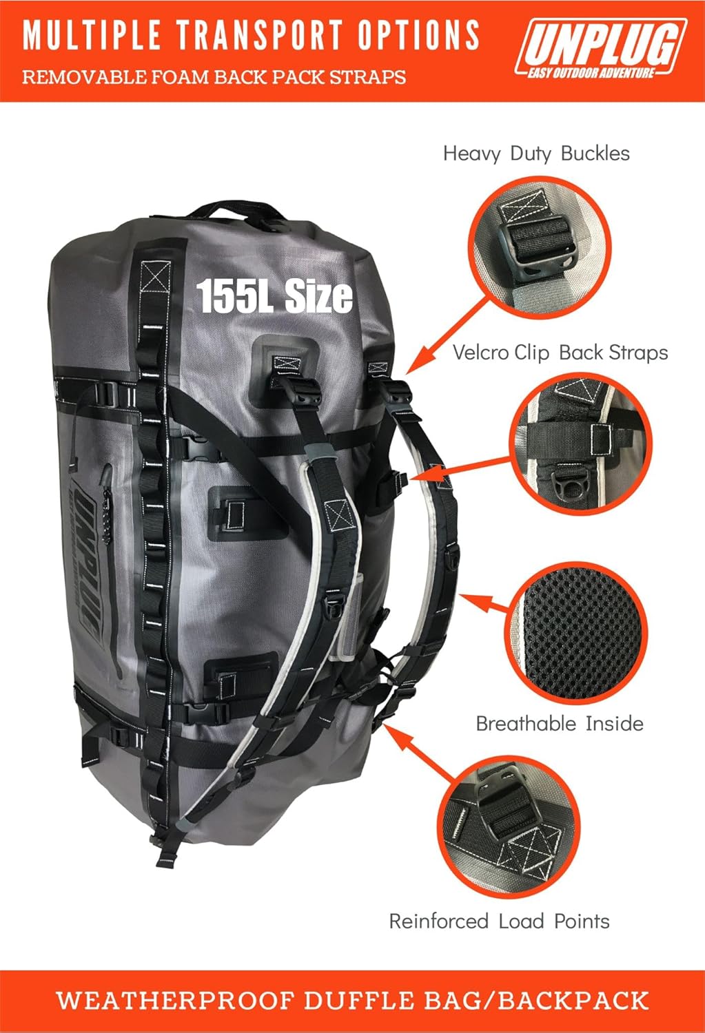 Ultimate Adventure Bag -1680D Heavy Duty Waterproof Travel Duffel Bags for Camping, Motorcycle Dry Bag, Waterproof Bags for Boating, Waterproof Duffle Backpack,Tactical Duffle Bag