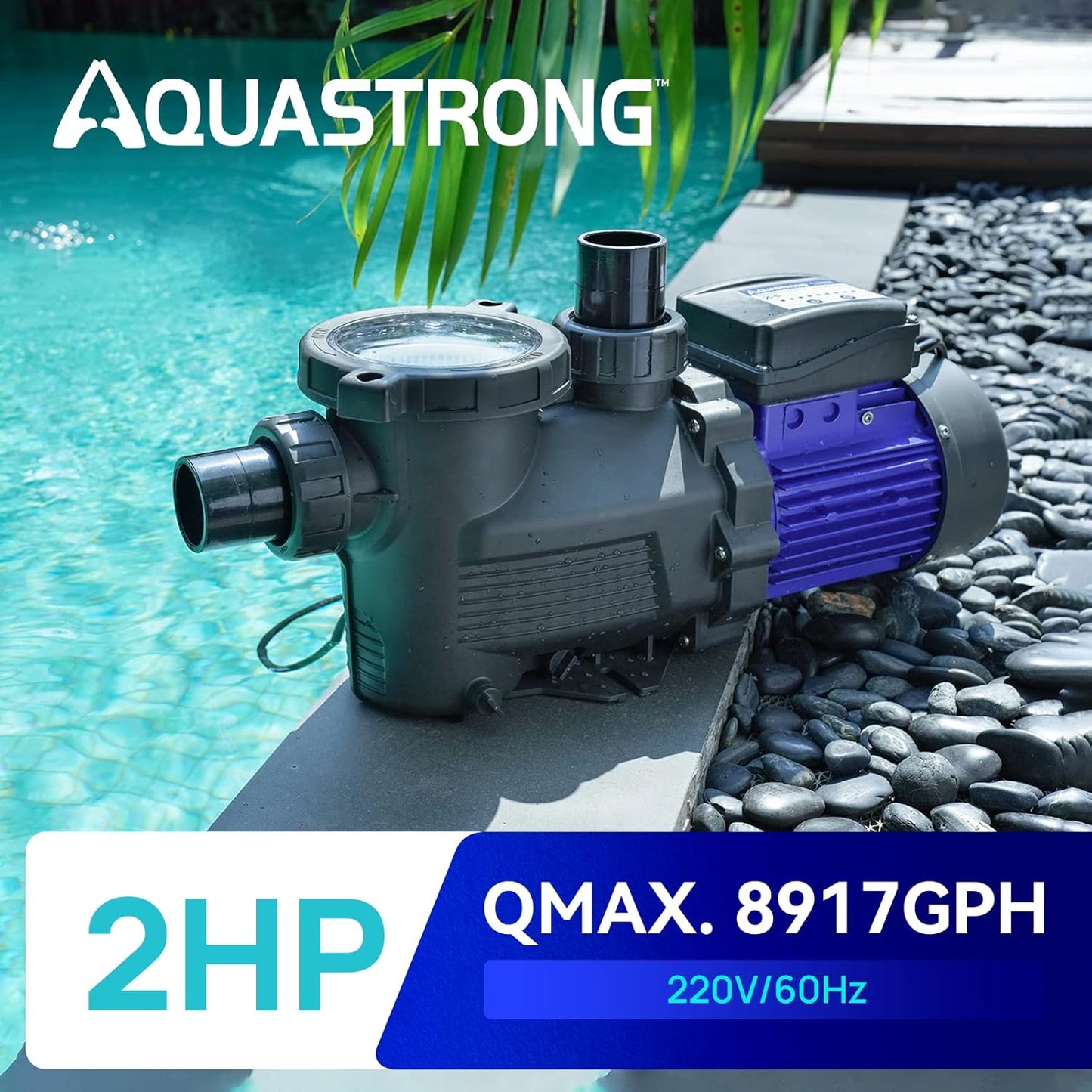 In/Above Ground Pool Pump, High Flow (with Timer, 2HP, 8917 GPH, 220V)