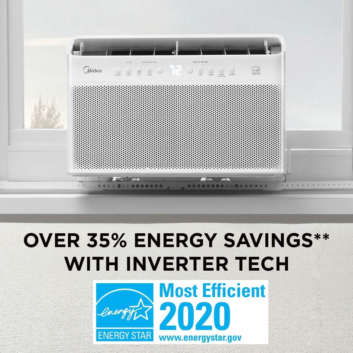 U-Shaped Inverter Window Air Conditioner 12,000BTU with Open Window Flexibility, Robust Installation,Extreme Quiet, 35% Energy Saving, Smart Control, Alexa, Remote, Bracket Included.